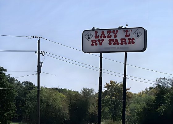 Lazy L RV Park sign seen from the road in Sherman, Texas