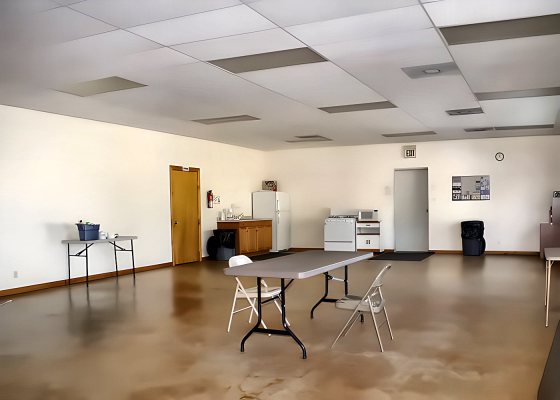 Group clubhouse with tables set up for a gathering